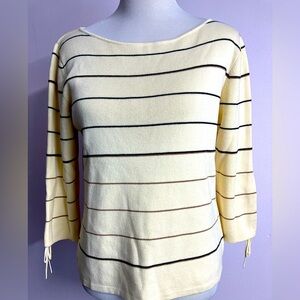 Reitmans Women’s Pullover Sweater, Large, 3/4 Sleeves, Pale Yellow w Stripes